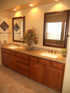Bath Remodel with a wooded vanity in Phoenix 